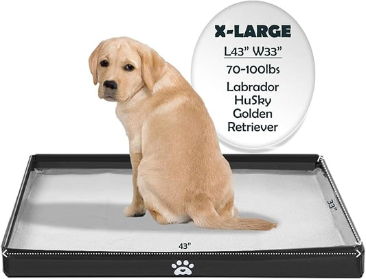 MEEXPAWS Dog Pee Pad Holder Tray Foldable, Puppy Pad Holder Liner Base High Side, Dog Litter Box Indoor for Large Dog 44’’x33’’, Training Pad Holder Leak-Proof, Potty Pad Holder for Dogs Easy Clean