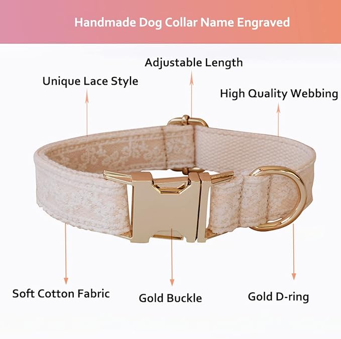 Personalized Dog Collars for Puppy Small Medium Large Pets with Engraved Name and Phone Number (S, Lace)