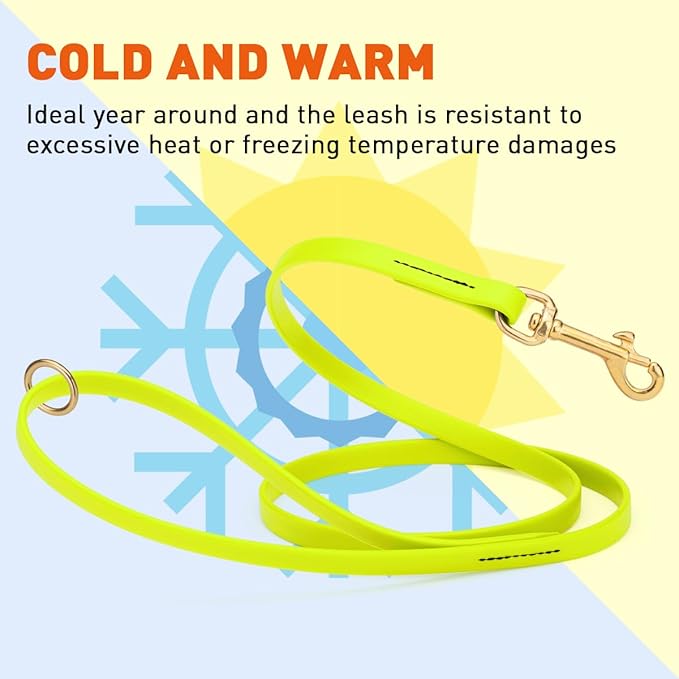 Viper Biothane K9 Working Dog Leash Waterproof Lead for Tracking Training Schutzhund Odor-Proof Long Line with Solid Brass Snap for Puppy Medium and Large Dogs 4ft, Safety Yellow