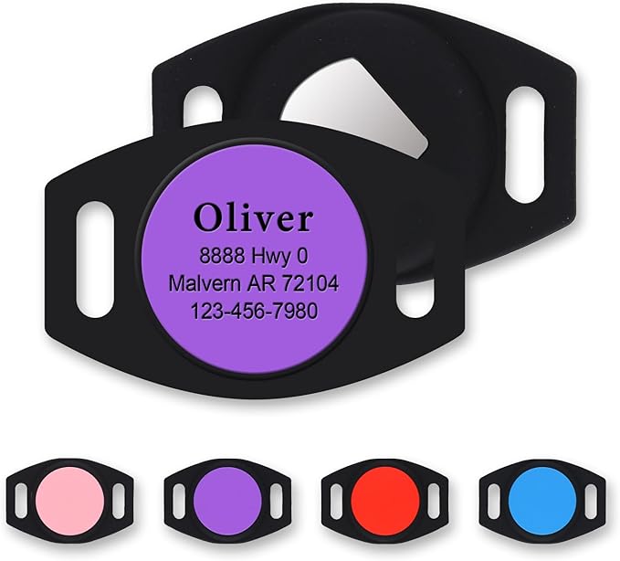 Personalized Engraved Compatible with Airtag Pet Collar Holder,Slide On Compatible with Airtag Case,Adjustable Dog Collar Pet ID Tag,Custom Name Phone for S, M, Large Dogs and Cats (Small Purple)