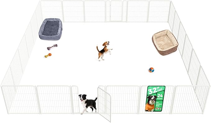 FXW Homeplus Unleashed Indoor Dog Playpen - Stress-Free and Safe Play, Heavy Duty 32 Inch 24 Panels Dog Pen for Small and Medium Dogs, White│Patented