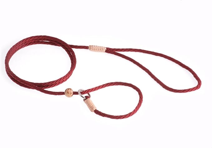 Alvalley Nylon Dog Training Leash with Stopper - Adjustable Nylon Rope Comes with Braided Leather at Ends - Tagua Bead Stopper Slip Lead - Suitable for Walking, and Training
