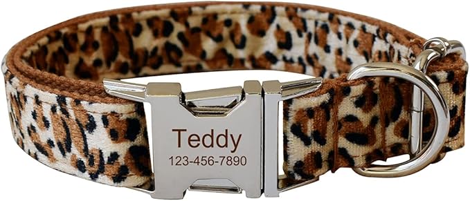 Personalized Dog Collars for Puppy Small Medium Large Pets with Engraved Name and Phone Number (M, Leopard)