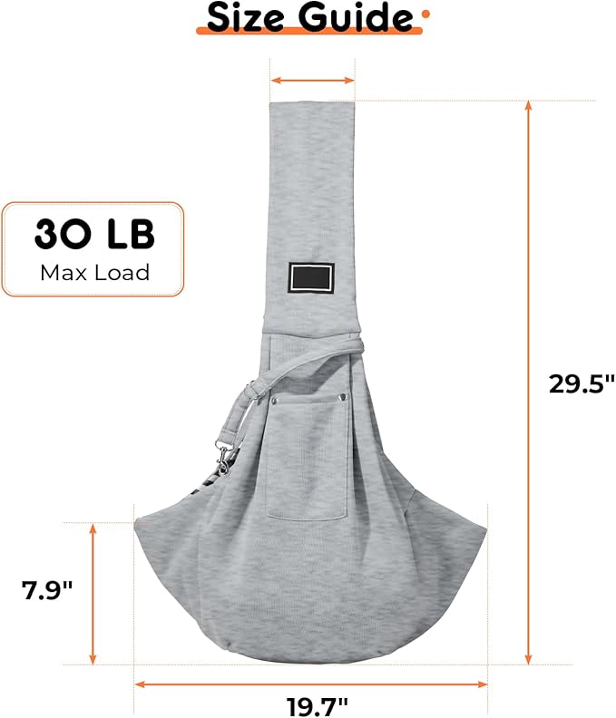 Sling Carrier for Small Pets, Hands Free Cat Sling, Reducing Back Neck Pain Anti-Anxiety Dog Front, Adjustable Soft Dog Carrying (Grey)