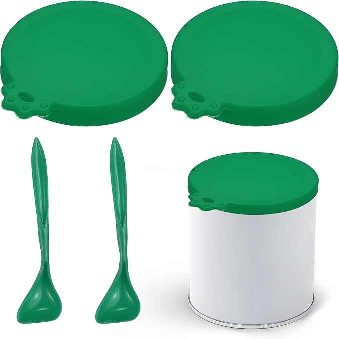 PETAXCELL Cat Food Can Covers Lids, Dog Food Can Lids with Spoons Silicone Toppers Reusable 3 Inch, (Forest Green, 2Sets), Intended for Dog/Cat/Pet Food