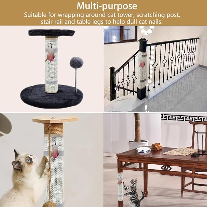 Cat Nail File Scratcher- Natural Sisal Scratching Pad with 80-Grit Aluminum Oxide, Wrap-Around Design for Trimming Cat Nails, Repairing Cat Trees& Posts (14.84"x11.10")