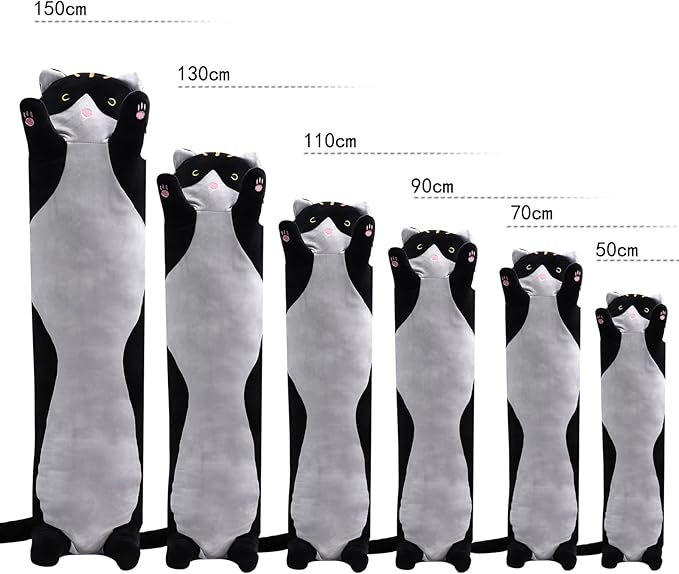 shangman Lovely Plush Cat Doll - Cute Cartoon Soft Stuffed Kitten Pillow, Long Throw Sleeping Pillow, Valentine’s Day Gift for Kids & Girlfriend (Black, 50cm/19.6in)