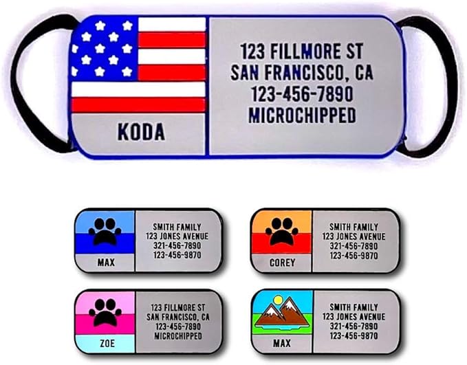 LYP Soundless Slide-On Collar Dog ID Tag - Designer Deep Engraved Silicone – Engraving Will Last - Pet ID Tags, Dog Tags, Cat Tags (US Flag, Large)