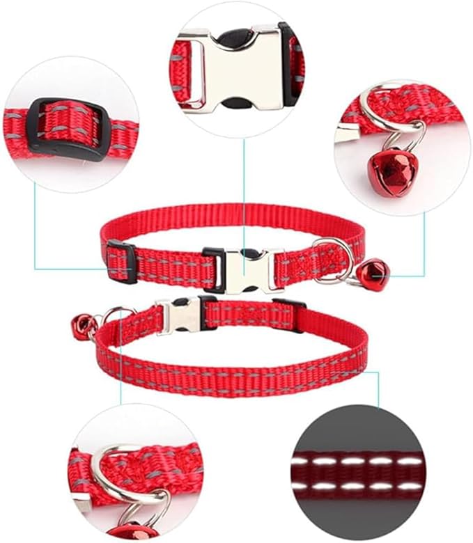 Hot Pink XS Dog Collar with Bell, Reflective Nylon XSmall Puppy Collars Soft Adjustable Buckle for XXS Small Puppia Female Tiny Pets Cats Girl Kitten Yorkie X-Small