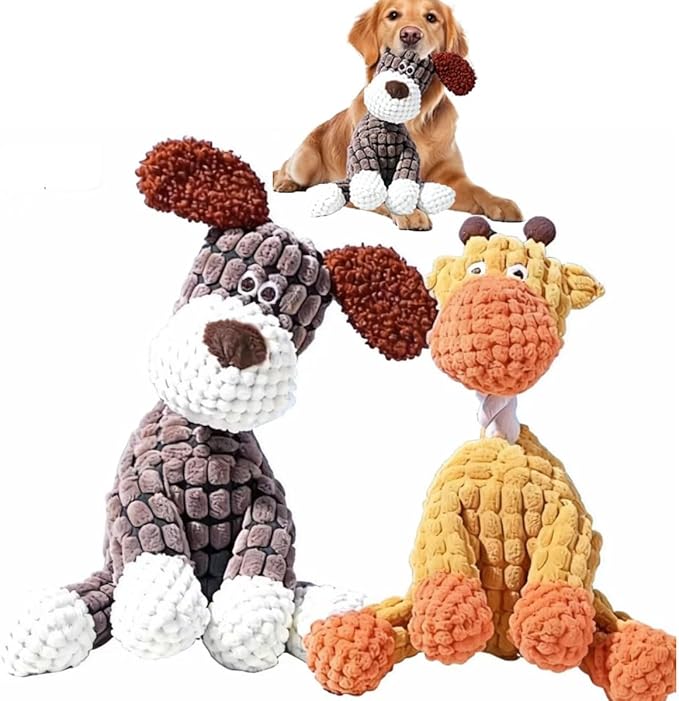 Indestructible Dog Toy, 2026 New Durable Plush Dog Toys for Aggressive Chewers, Interactive Squeaky Soft Puppy Chew Toy, Durable Teething Toys for Small Medium Large Dogs (Brown+Orange)