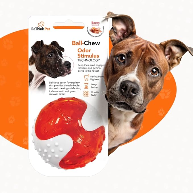 ReThink Pet Chew Ball for Dogs, Bacon Scented Durable Dog Ball Toy, Long-Lasting & Tough Balls for Oral Health, Odor Stimulating Dog Toys for Aggressive Chewers