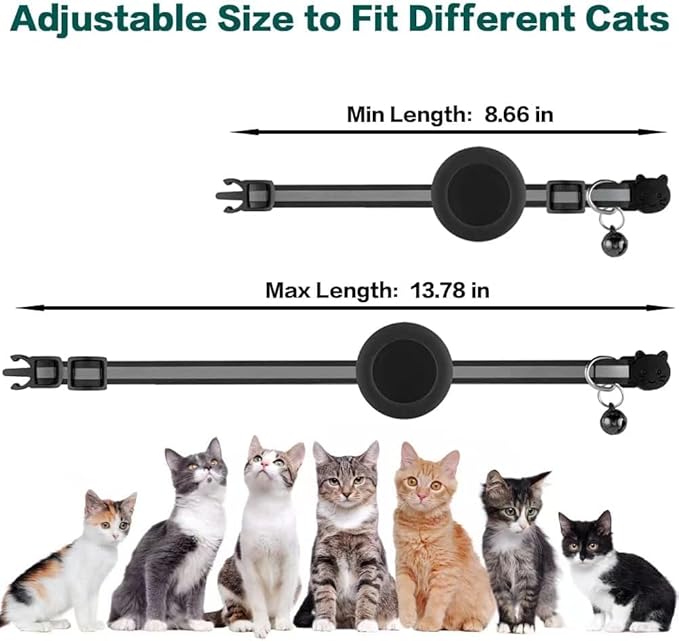 AirTag Cat Collar Airtag Holder for Cats – Breakaway Reflective Nylon Kitten Collar with Bell, Adjustable 1cm Cat Collar for Tracking, Safety & Small Cats (Fits 8.66–13.78 in)