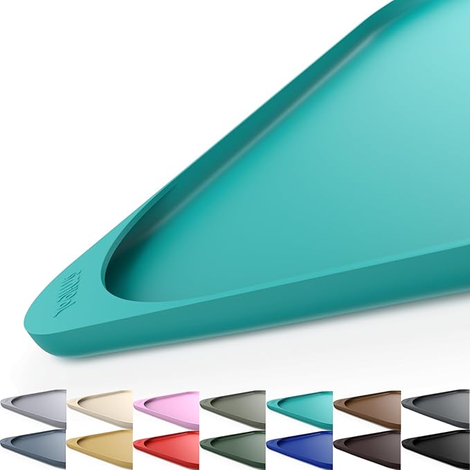 Silicone Pet Food Mat with Raised Edge for Food and Water Bowl, Dog Feeding Mats, Cat Food Trays for Floor Waterproof, Rubber Tray for Dogs and Cats, 22 x 14 x 0.8 Dark Turquoise
