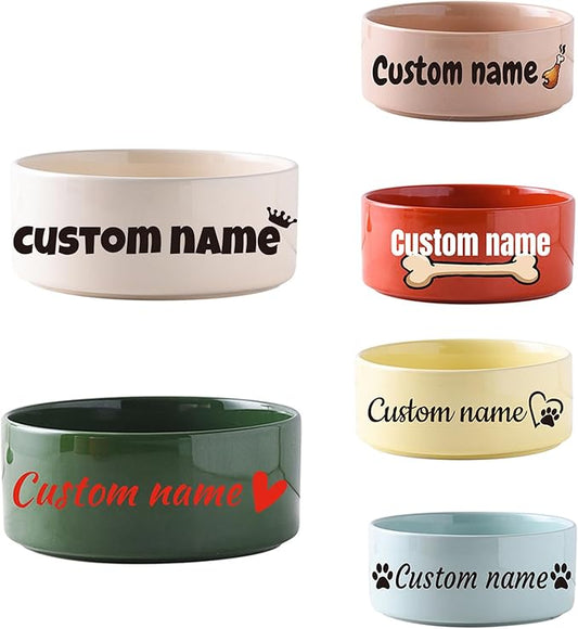 Personalized Ceramic Dog Bowl, Customizable Name cat and Dog Food Bowl, Non-Slip Bottom Design, Available in 6 Colors
