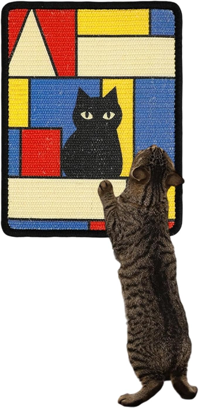 ILIMOC Sisal Cat Scratcher Mat: 16x12 Inches Natural Scratch Mats Art Print - Decorative Vertical Cat Wall Scratcher for Couches Cabinets Doors - Indoor Durable Scratching Poster (Geometric-No Frame)
