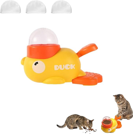Yellow Duck Cat Treat Dispenser with 3 Lids, Anti-Slip Interactive Slow Puzzle Feeder for Dogs & Cats,2-in-1 Interactive Dog Toys Food Puzzle Slow Feeder for Small Medium Pet (Yellow)