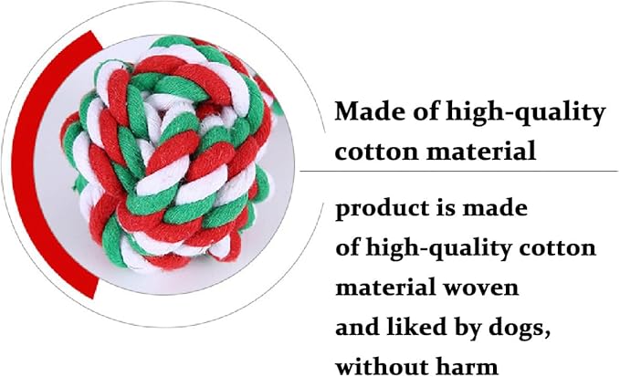 Nlmskzzy Dog Chew Toys,Dog Toys for Small Dogs and Medium Dogs for Boredom and Stimulating Teeth Cleaning Gum Massage Tug Christmas Dog Ball Rope Toy Set of 2