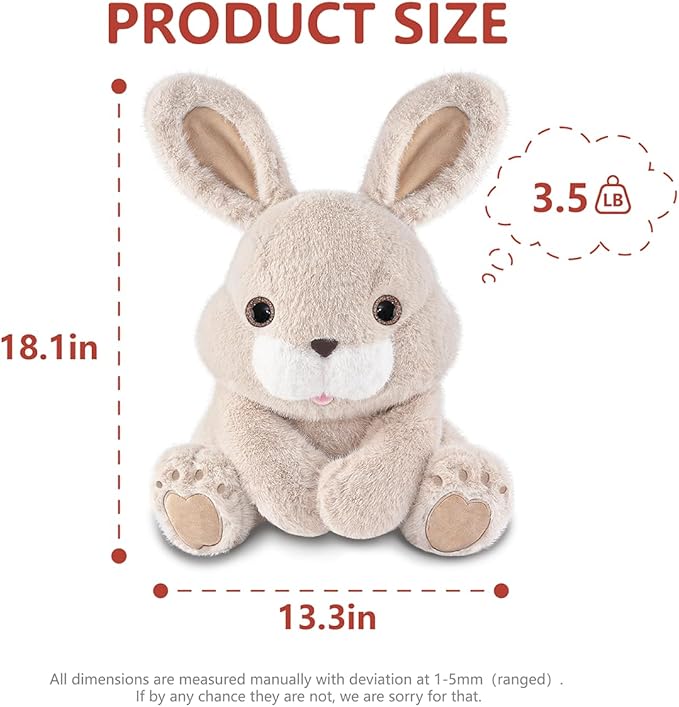 Niuniu Daddy 14" | 3.5 Pound Rabbit Weighted Bunny Stuffed Animals, Large Hugging Plush Animal Toys for Kids Adults Baby, Large Body Pillow for Sleep Gifts Presents Birthday Christmas Holiday