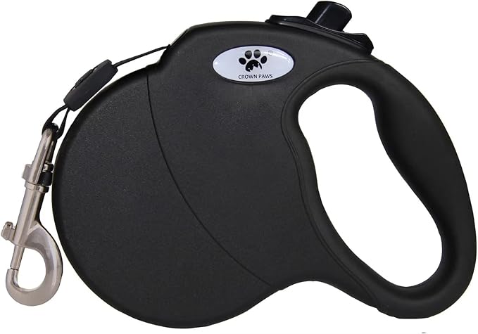 CROWN PAWS 16 ft Retractable Dog Leash for Large Dogs up to 44 lbs,Tangle-Free Nylon Tape,Black Dan M
