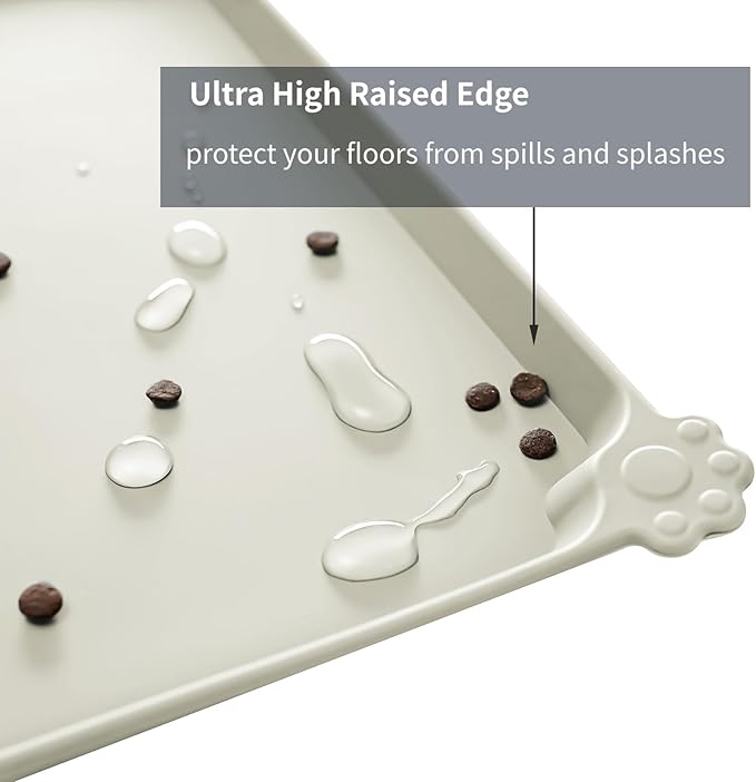 Reopet Waterproof Pet Feeding Mat with High Raised Edges, Heavier and Thicker Placemats for Cat Dog Water Bowl with BPA Free, Dogs Cats Food Mats for Messy Drinkers to Prevent Spill and Protect Floors