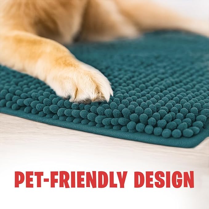 MudGuard Mat™ Dog Door Mat for Muddy Paws, Super Absorbent Microfiber, Non-Slip Indoor Mat, Quick Dry Chenille Mud Mat for Dogs & Entryway, Washable, Atlantic Blue 19" x 30"