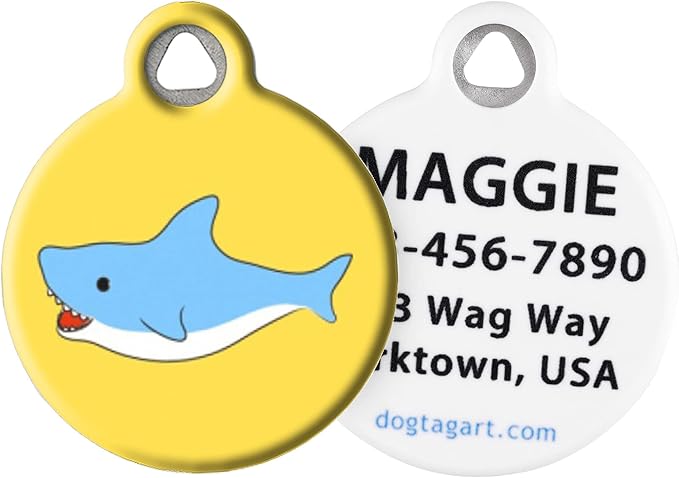 Dog Tag Art Sea Creatures Custom Pet ID Tag for Dogs and Cats, Personalized Dog Tag with Customized Identification, Shark Attack!, Large (1.25" Diameter)
