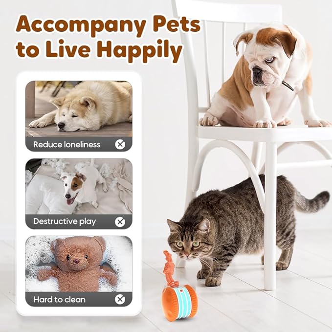 ANYSENT Interactive Dog Toy,2026 New Automatic Rolling Ball with Rope for Cat, Durable Dogs Rope Toy for Chewing and Playing, Dogs Ball Toy for Puppy Cats (Blue/2pcs)
