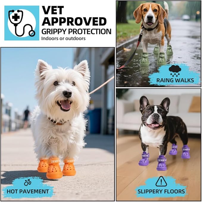JZXOIVA Dog Shoes for Hot Pavement, Dog Booties for Small Dogs, Breathable Dog Boots & Paw Protectors, Adjustable Non-Slip Rain Booties, Waterproof Pets Sandals for Beach Purple Size 3