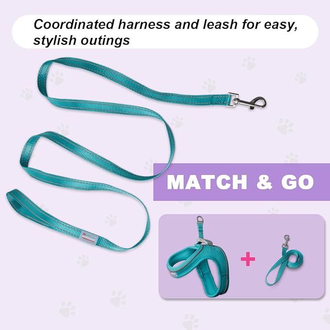 Cat Harness and Leash Set,Escape Proof Kitten Harness,Step in Adjustable Soft Lightweight,Easy Control,Reflective Strips Comfortable for Walking Travel(Ocean Blue,S)