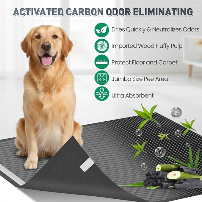 Extra Large Activated Charcoal Puppy Pads 36"x36", 50 Count – Leak-Proof & Super Absorbent 6-Layer Disposable Pee Pads with Advanced Odor Control & Quick Dry for Dog Training, Home Protection & Cat