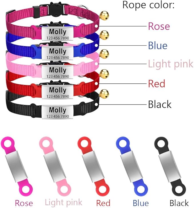 Personalized Engraved Cat Collar Multiple Colors with Slide-in Pet ID Tag Adjustable Detachable Design Colorful Nylon Soft and Durable 2/5" Wide，7"-11" Long (Colorful)