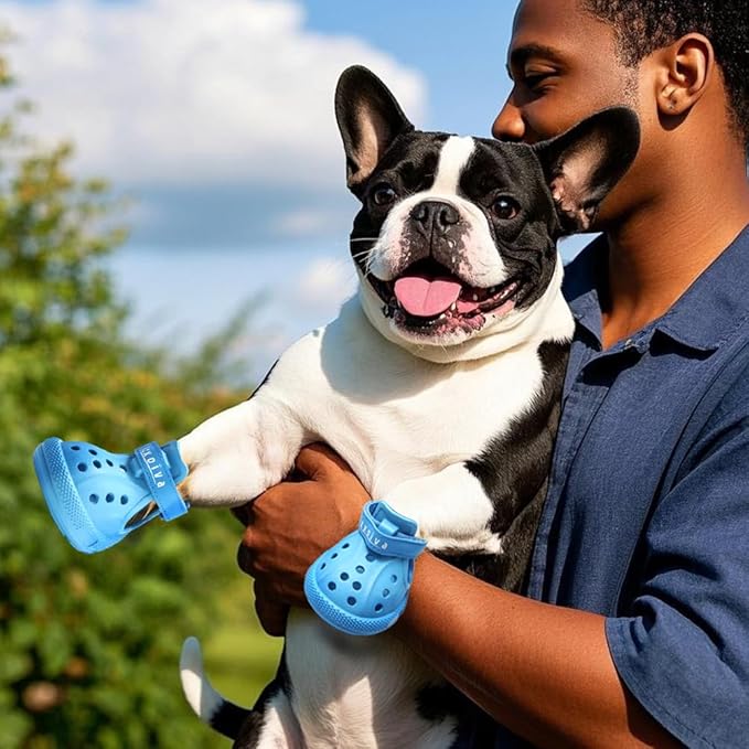 JZXOIVA Dog Shoes for Hot Pavement, Dog Booties for Medium Dogs, Breathable Dog Boots & Paw Protectors, Adjustable Non-Slip Rain Booties, Waterproof Pets Sandals for Beach Blue Size 6