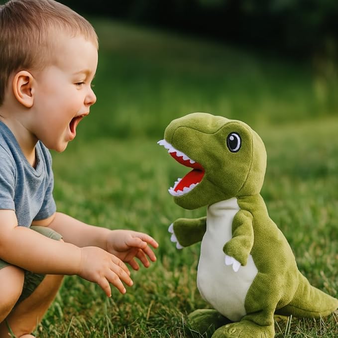 Easfan Talking Dinosaur Toy Repeats What You Say Stuffed Animal Walking Singing Musical Electric Interactive Educational Funny Animated Plush Toy Birthday for Kids Toddlers Green,8’’