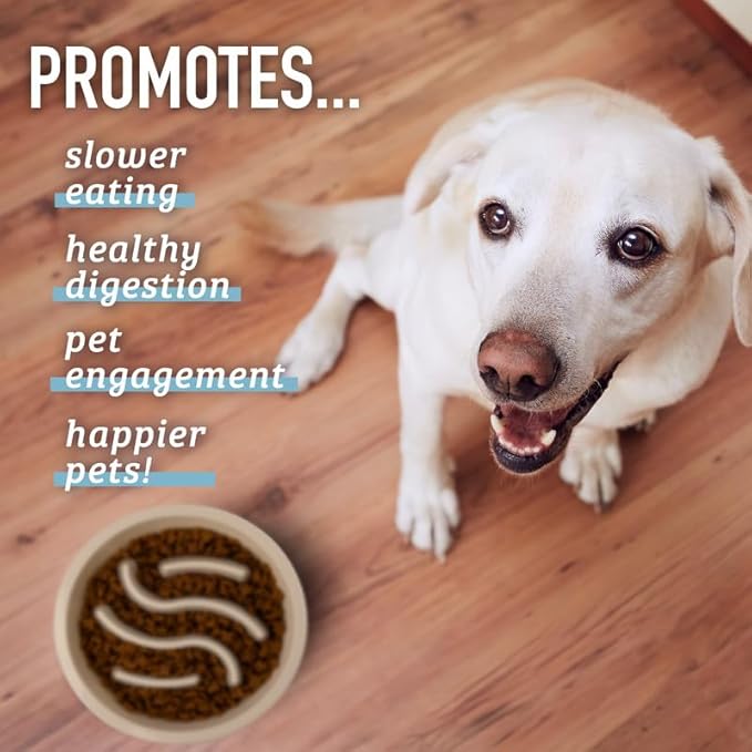 Leash Boss Slow Feeder Dog Bowls - 4 Cup, Puzzle Dog Food Bowl with Feeder Holes, Fits into Elevated Pet Feeders, Slow Eating for Large, Medium & Small Sized Breeds, Gray