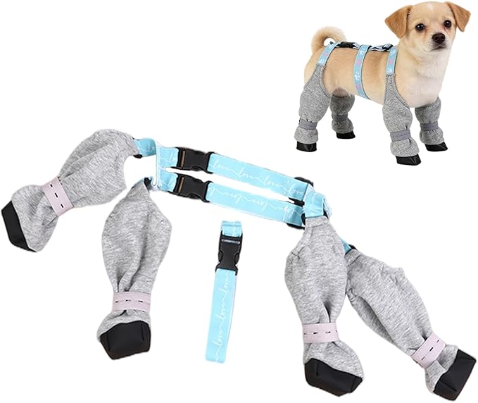 Waterproof Winter Dog Suspender Boots, Adjustable Non-Slip Snow Shoes with Harness for Puppy Outdoor Walking(S)
