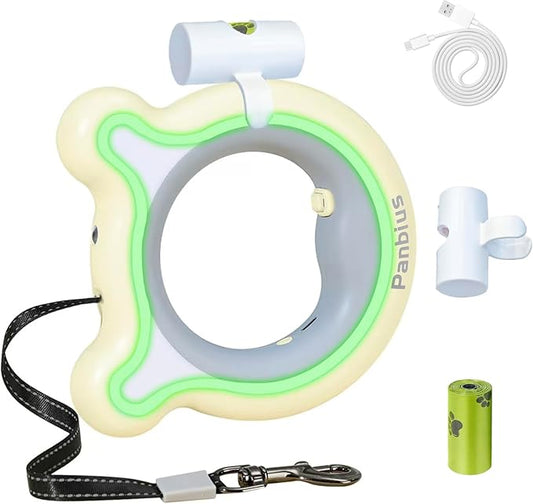 Pets 9.84ft Retractable Dog Leashes with LED Up to 66 lbs Anti-Slip Handle and 360°No Tangle Dogs Walking Leash with Built in Poop Bag for Small/Medium/Large Breeds (Yellow)