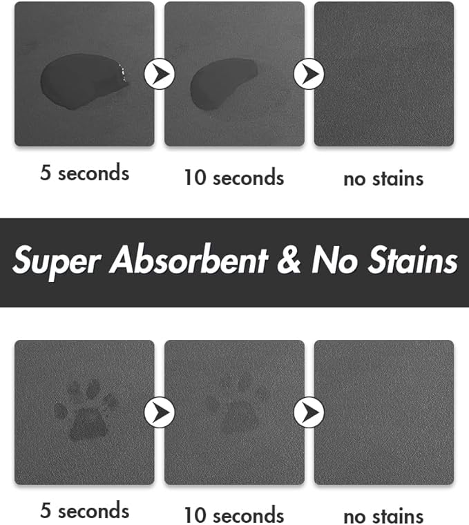 MontVoo-Absorbent Pet Feeding Mat-No Stains Pet Mat for Food and Water Bowl-Quick Dry Cat & Dog Food Mat Water Dispenser Mat-Pet Supplies Mat-Dog Water Bowl Mat for Messy Drinker,（Darkgrey,17"x28"）