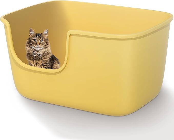 Vealind Large Cat Litter Box for Indoor Cats High Sided and Low Entry Litter Box 22.2"×14.9"×12" Tall Litter Boxes with High Back Deep Wall XL Cat Litter Boxes (Yellow)