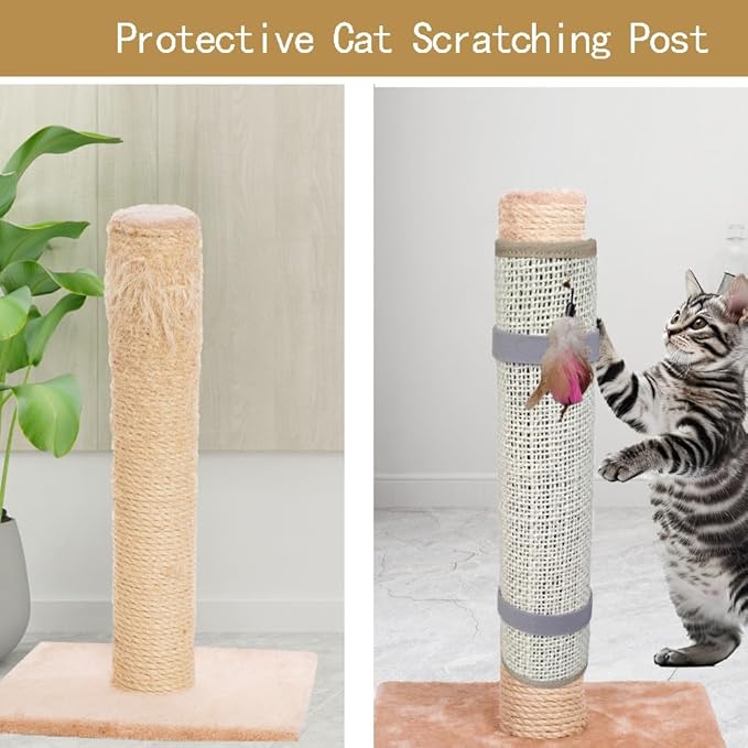 Cat Nail File Scratcher- Natural Sisal Scratching Pad with 80-Grit Aluminum Oxide, Wrap-Around Design for Trimming Cat Nails, Repairing Cat Trees& Posts (14.84"x11.10")