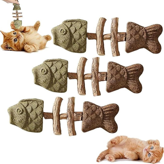 ZJUN 3 Pack Cat Chew - Fix Cat Dental Health, Catnip Toys for Indoor Cats, Natural Fishbone Cats Dental Toy, Durable Feline Tooth Care Tool, Kitten Teeth Cleaning Care Sticks, Catnip & Galls Fruit