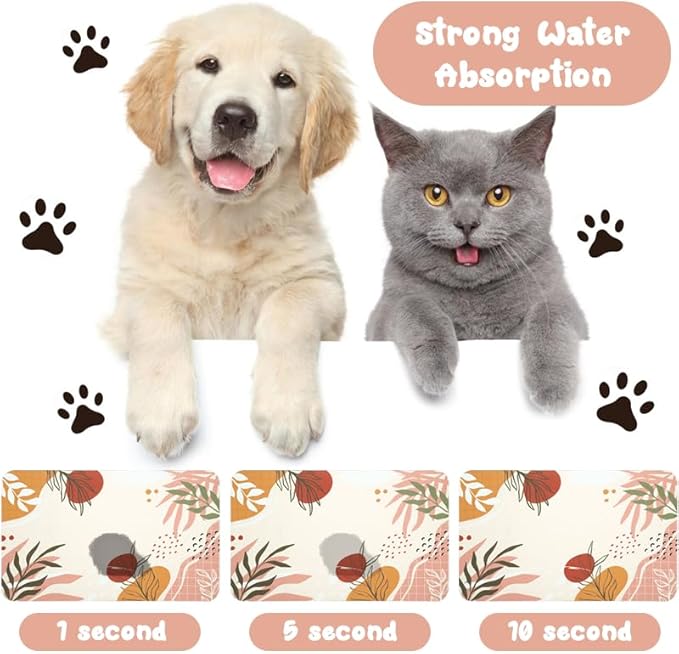 Dog Food Mats for Floors Waterproof, Pet Water Bowl Mats Pet Feeding Absorbent Placemats Bohemia Tropical Leaves 24 * 32 inch
