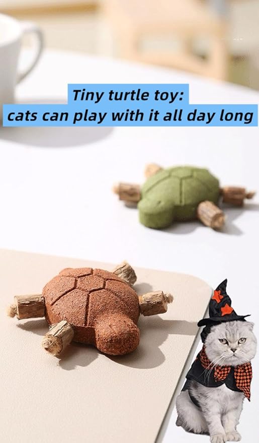 Catnip Turtle Cat Toy, Silver Vine Teething Chew Toy for Hairball Relief & Dental Care, Interactive Self-Play Molar Stick for Kittens and Adult Cats