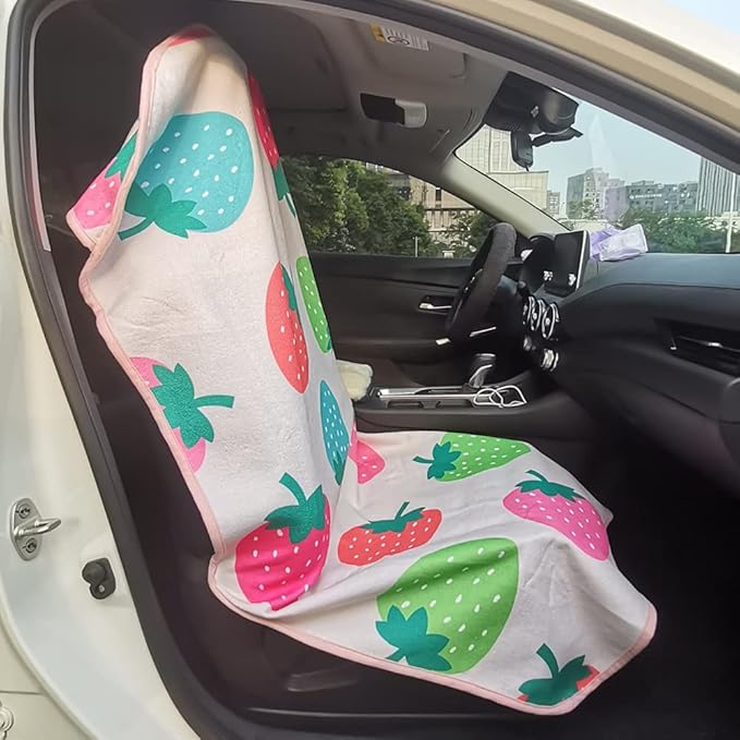 LoyaGour Car Seat Cover Protector Front Seats,for Gym Workout,Running,Swimming,Beach and Hiking,Waterproof Sweat Towel Bucket Seat Covers for Cars SUV Trucks (Strawberry, 2Pcs)