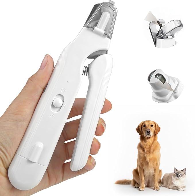 2-in-1 Electric Dog Nail Grinder & Clipper with LED Light, Rechargeable Quiet Pet Nail Trimmer with Safety Guard for Dogs and Cats