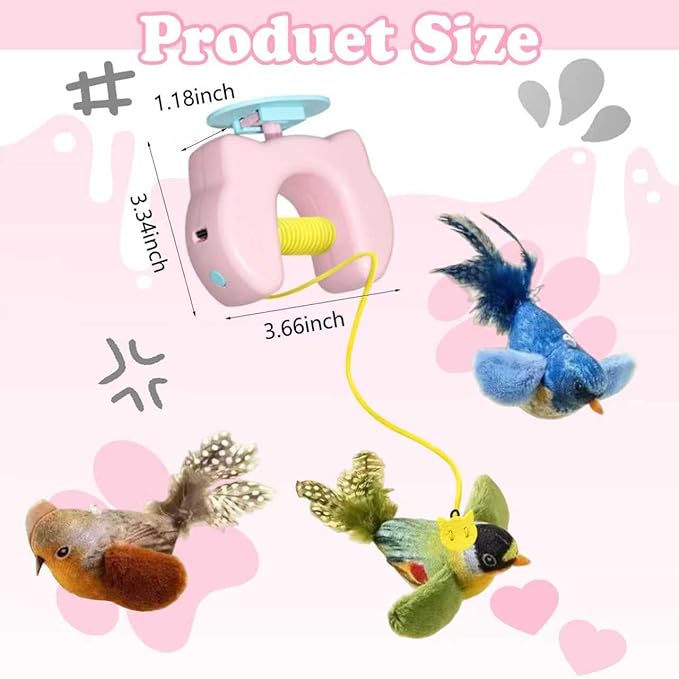 Dinochez Interactive Cat Toys for Indoor Cats, Chirping Bird Cats Feather Toys, Automatic Hanging Door Frame Chase/Hunt/Exercise Stimulate Feather Cat Toy for Bored Indoor Adult & Kitten