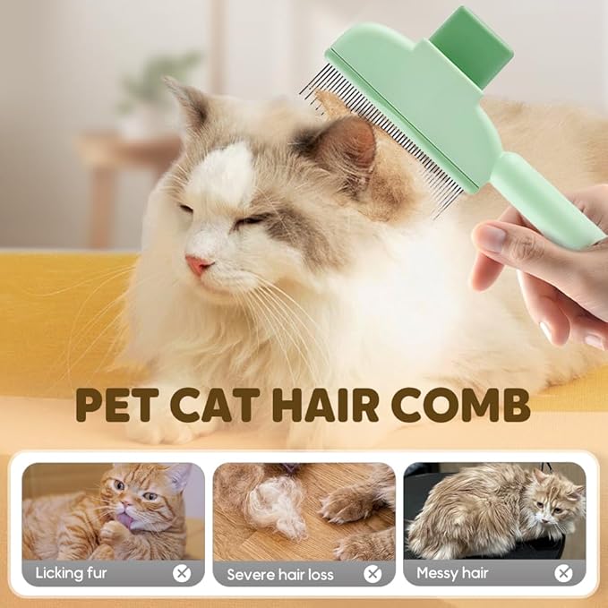 2-in-1 Pet Grooming Brush, Magic Pet Hair Remover Comb with Self-Cleaning Button for Dogs & Cats, Shedding Brush for Long/Short Hair, Home & Furniture Fur Removal Tool (Green 2PCS)