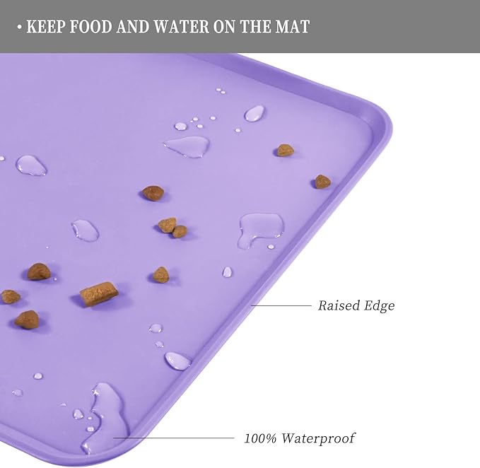 Reopet Waterproof Pet Feeding Mat with High Raised Edges, Heavier and Thicker Placemats for Cat Dog Water Bowl with BPA Free, Dogs Cats Food Mats for Messy Drinkers to Prevent Spill and Protect Floors
