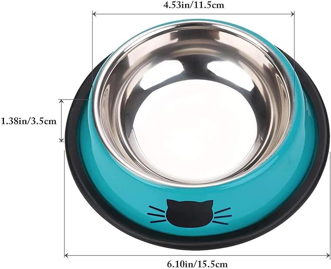 SUOXU Cat Bowls,Stainless Steel Cat Water Food Bowl,Puppy Feeding Bowl,Set of 3 Shallow Pet Bowl Rubber Base Non Slip Small Dogs Feeder Bowls