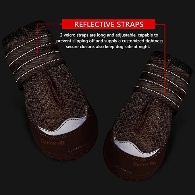 QUMY 4PCS Dog Boots for Large Dogs, Medium Dog Shoes & Paw Protectors for Hot Pavement, Summer Heat Protection, Mesh Breathable Nonslip Dog Booties for Hardfloors, Walking Running Hiking Khaki Size 6