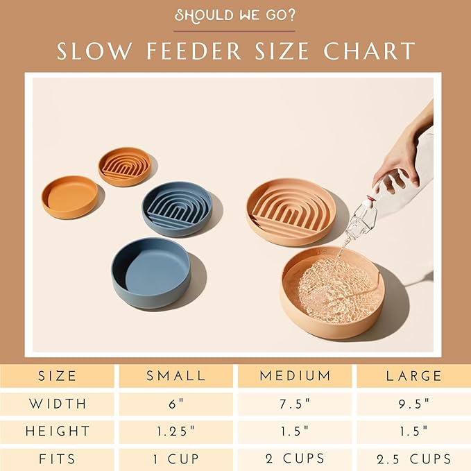 Should We Go? Slow Feeder for Dogs & Puppies, The Slowdown Bowl Silicone Slow Eating, Modern Lick Mat Design, Reduces Gulping, Fits 2.5 Cups, 9.5” Across x 1.5” Tall, Mealtime Challenge, Large-Blush